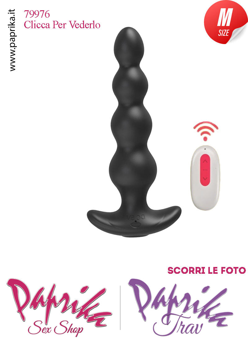 Plug Nero 4 Palline Anali Telecomandato Vibrante Base Curva 12 cm Ø 30 Silicone