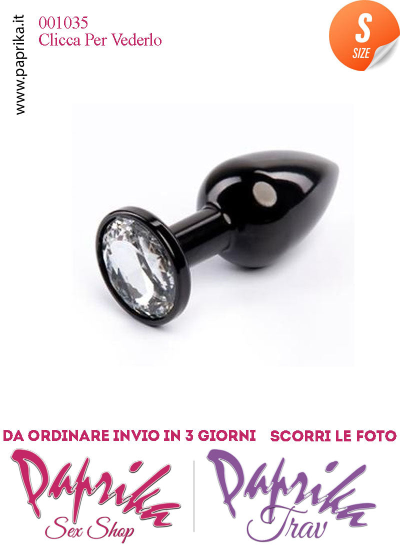 Plug Anale Small Unisex Alluminio Nero Gioiello Tondo Trasparente 7 cm Ø 28