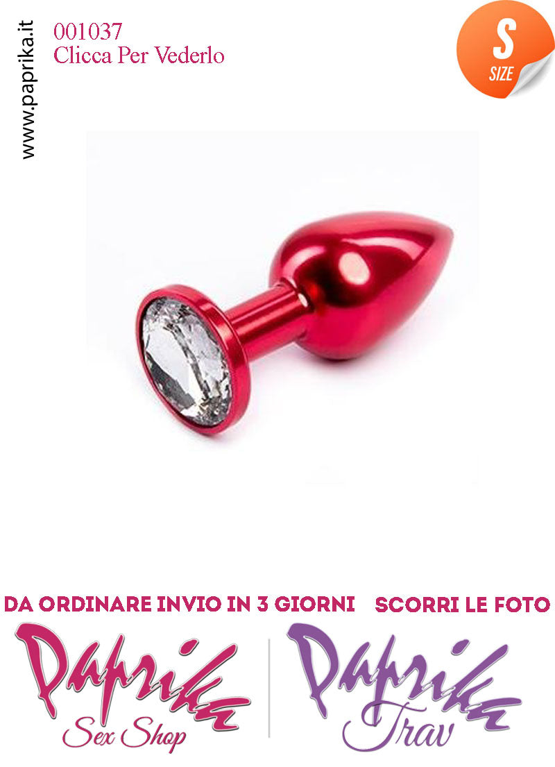 Plug Anale Small Unisex Alluminio Rosso Gioiello Tondo Trasparente 7 cm Ø 28