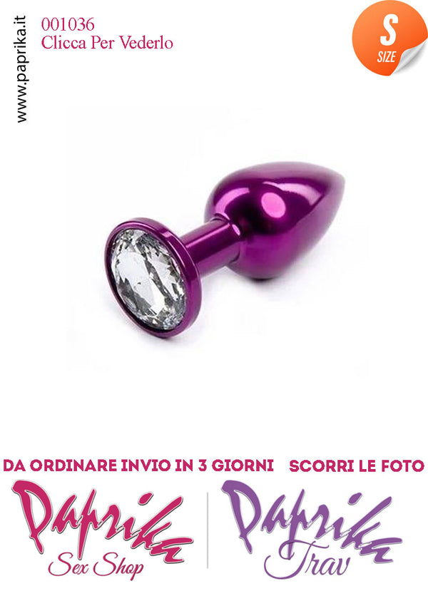 Plug Anale Small Unisex Alluminio Viola Gioiello Tondo Trasparente 7 cm Ø 28