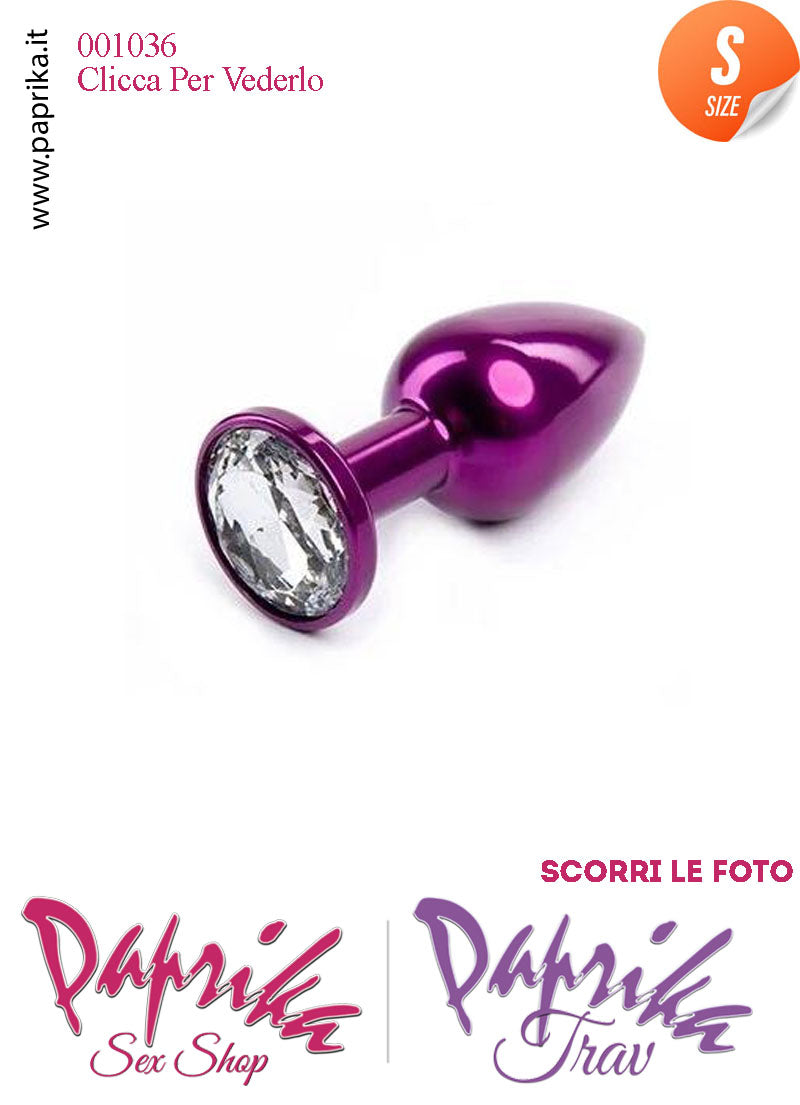 Plug Anale Small Unisex Alluminio Viola Gioiello Tondo Trasparente 7 cm Ø 28