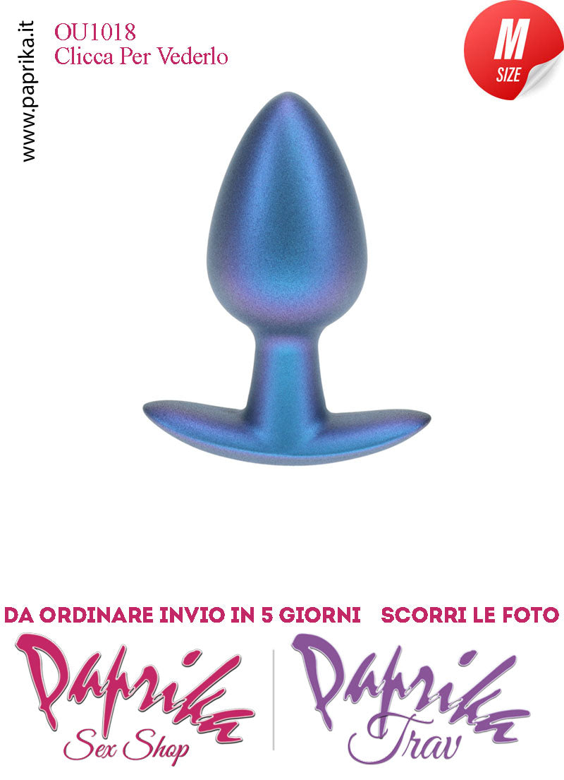 Plug Anale Corto Medium 8 cm Ø 34 Silicone Blu Base Curva Non Vibrante