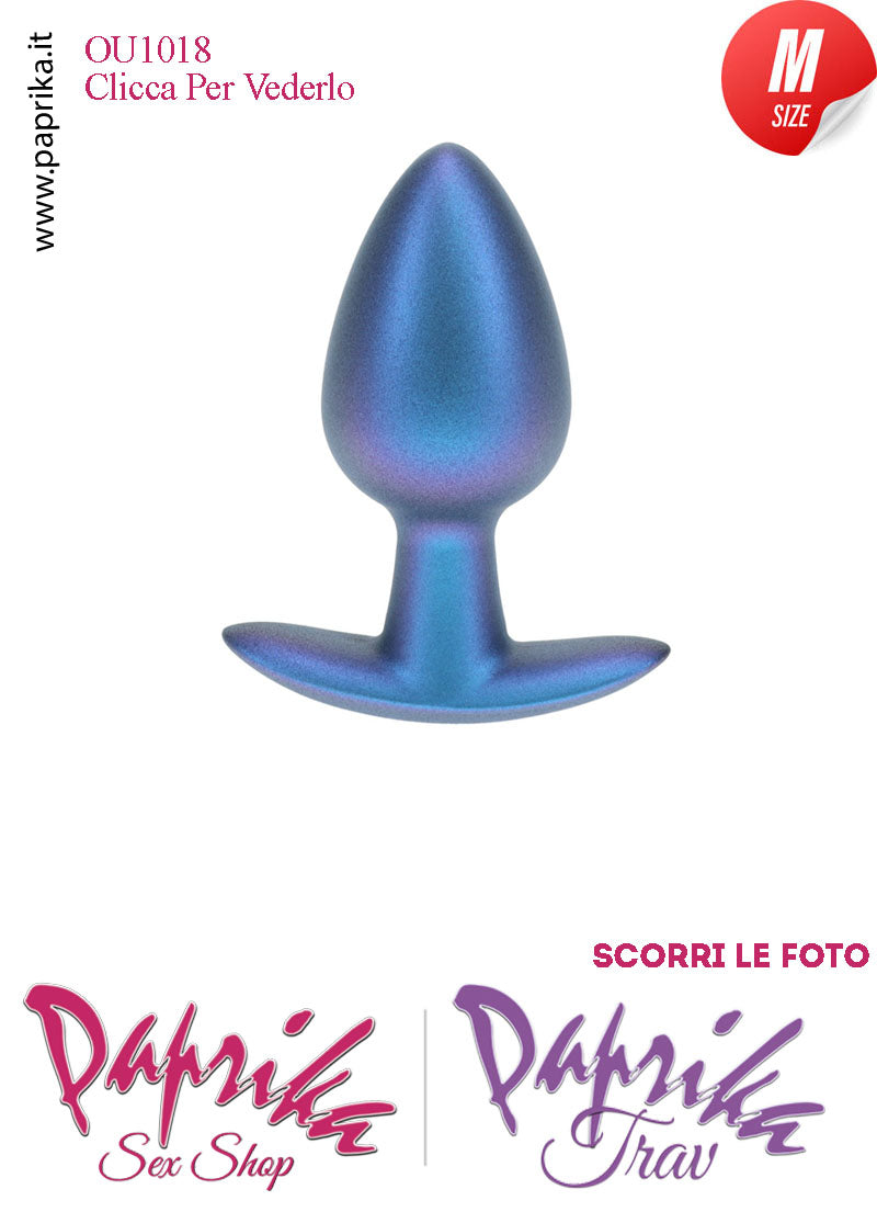 Plug Anale Corto Medium 8 cm Ø 34 Silicone Blu Base Curva Non Vibrante
