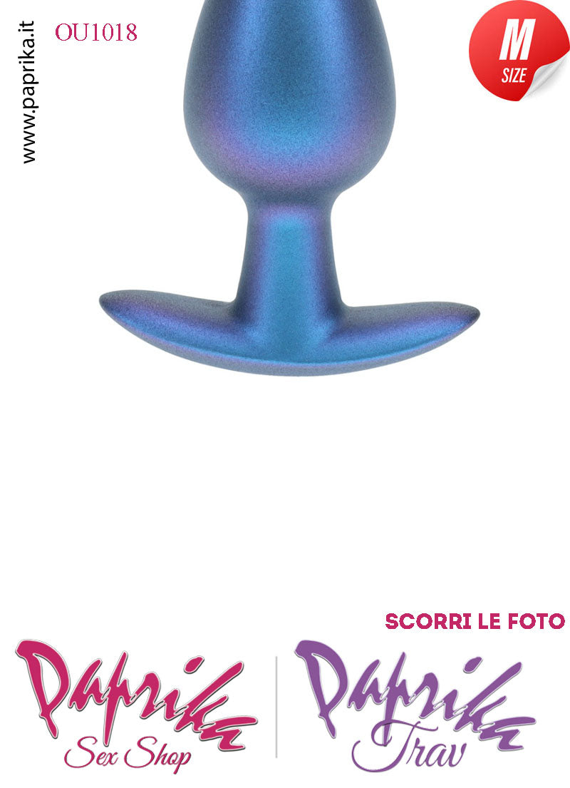 Plug Anale Corto Medium 8 cm Ø 34 Silicone Blu Base Curva Non Vibrante
