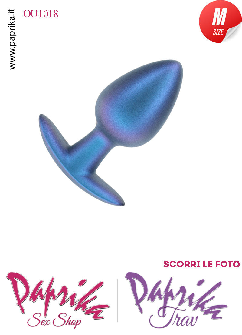 Plug Anale Corto Medium 8 cm Ø 34 Silicone Blu Base Curva Non Vibrante