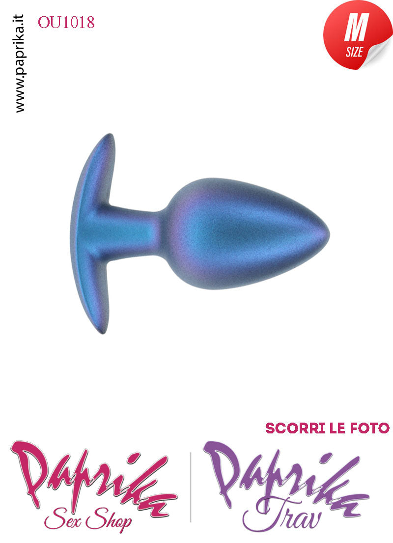 Plug Anale Corto Medium 8 cm Ø 34 Silicone Blu Base Curva Non Vibrante