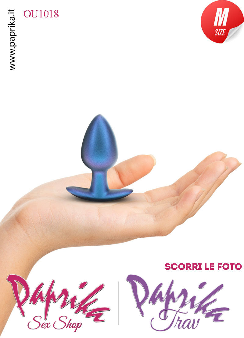 Plug Anale Corto Medium 8 cm Ø 34 Silicone Blu Base Curva Non Vibrante