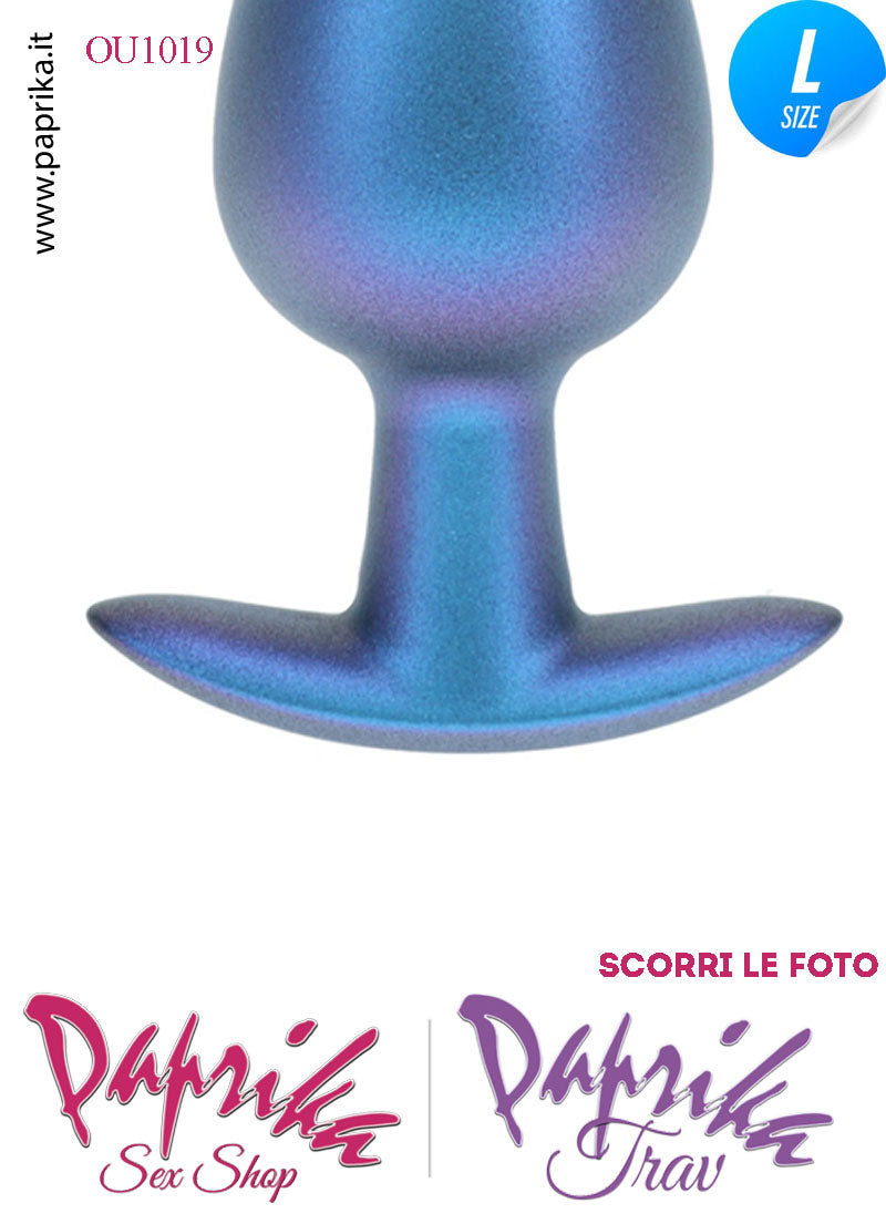Plug Anale Corto Large 9 cm Ø 40 Silicone Blu Base Curva Non Vibrante