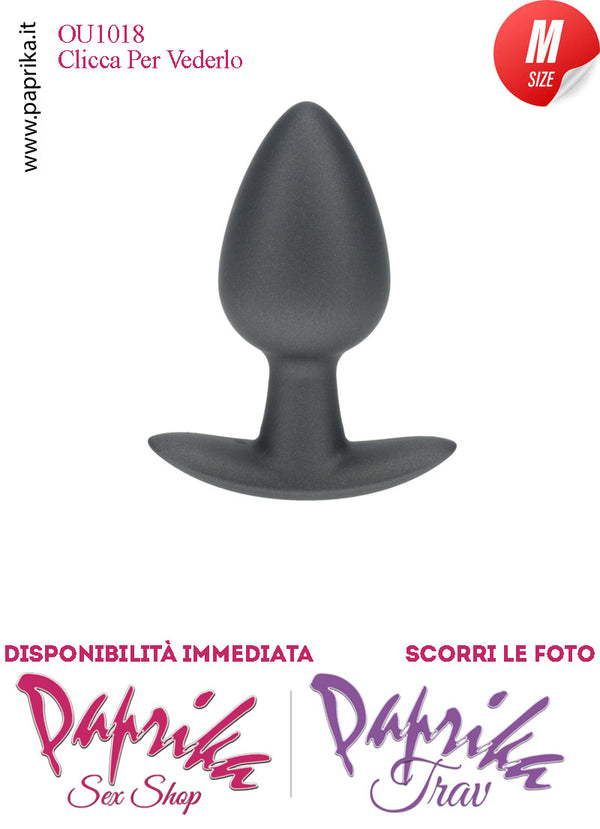 Plug Anale Corto Medium 8 cm Ø 34 Silicone Nero Base Curva Non Vibrante