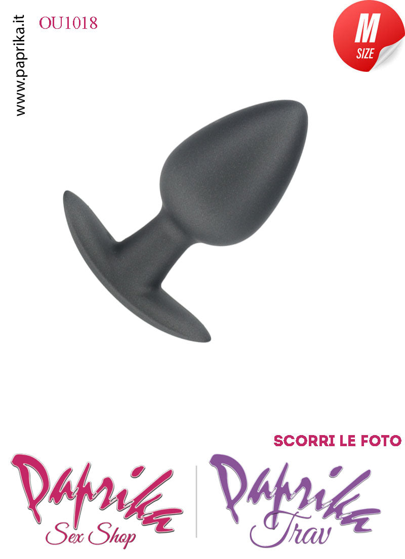 Plug Anale Corto Medium 8 cm Ø 34 Silicone Nero Base Curva Non Vibrante