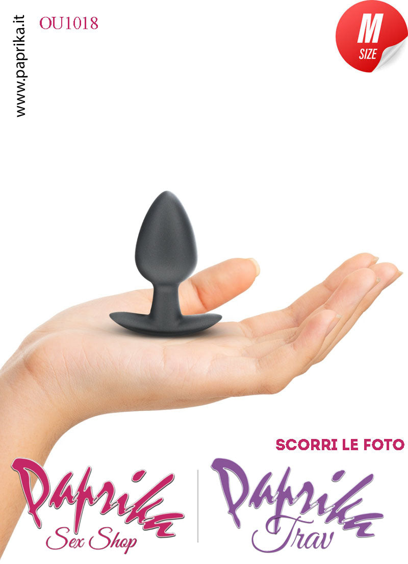 Plug Anale Corto Medium 8 cm Ø 34 Silicone Nero Base Curva Non Vibrante