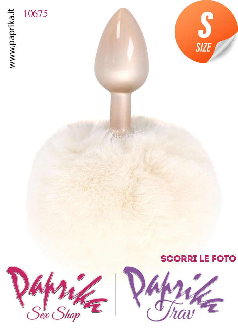 Plug Anale Unisex Small 6 cm Ø 28 Alluminio Coda Pon Pon Tondo Bianco
