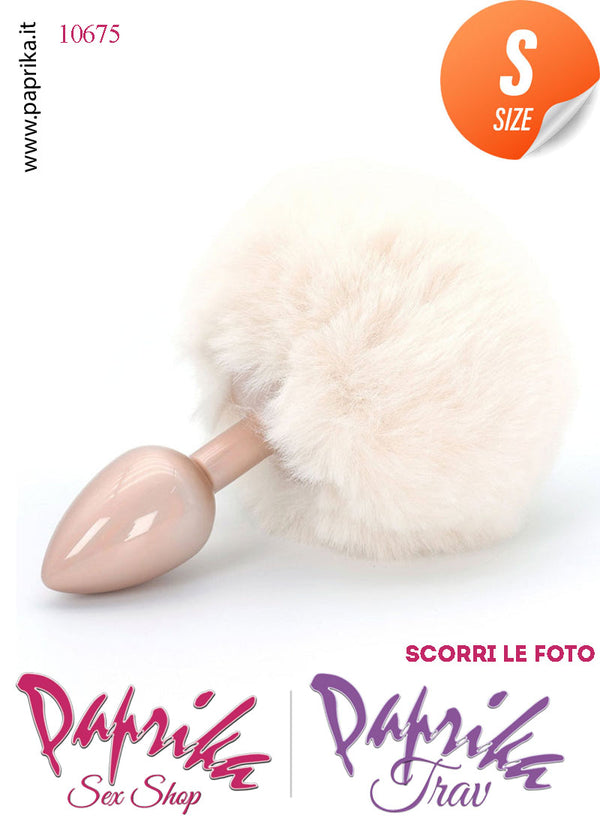 Plug Anale Unisex Small 6 cm Ø 28 Alluminio Coda Pon Pon Tondo Bianco