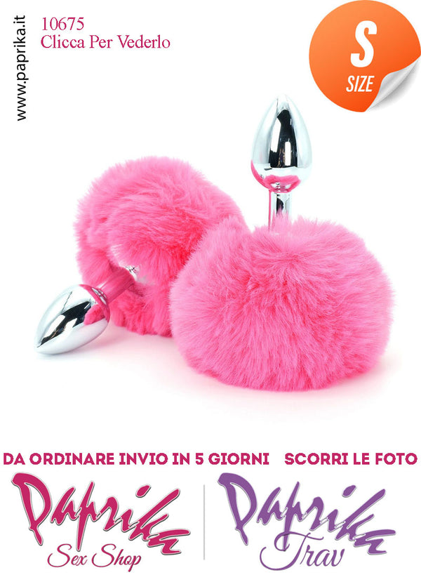 Plug Anale Unisex Small 6 cm Ø 28 Alluminio Coda Pon Pon Tondo Rosa