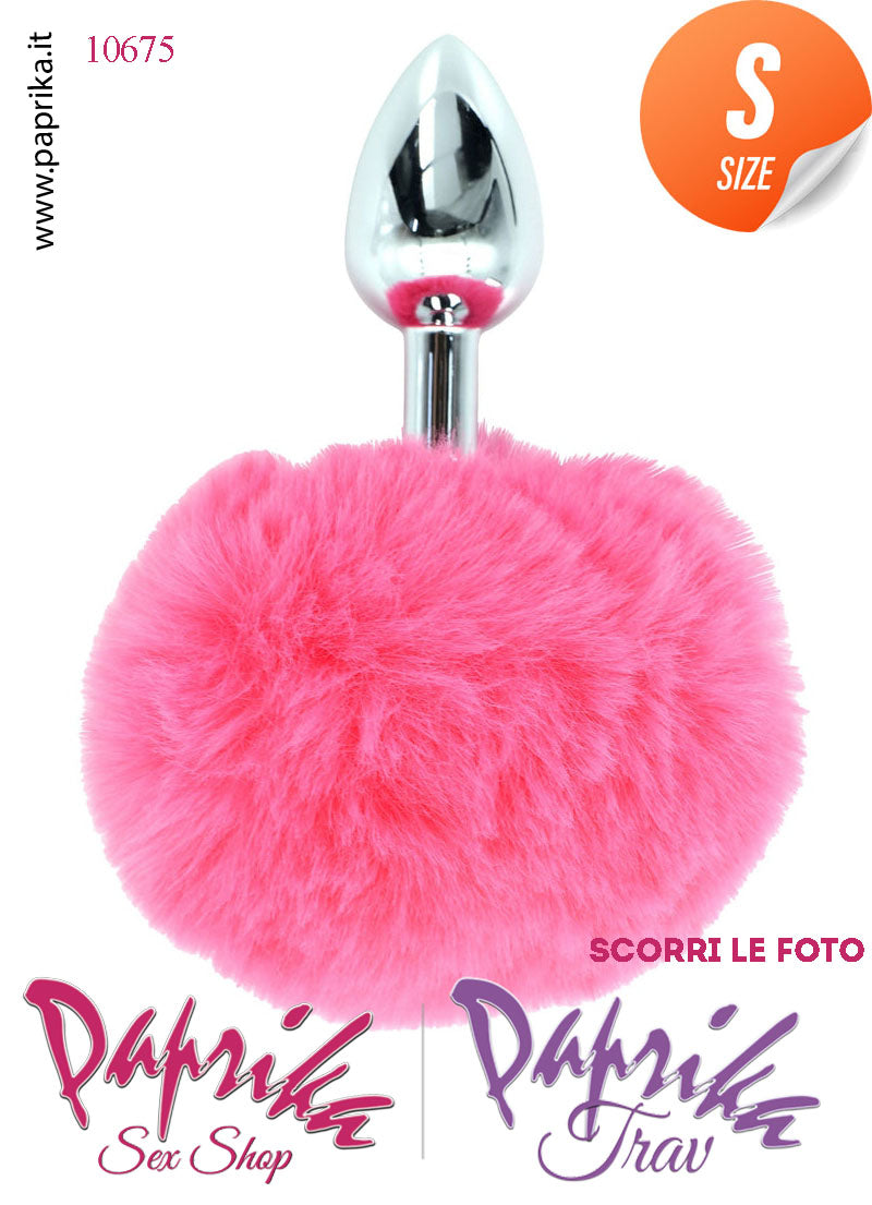 Plug Anale Unisex Small 6 cm Ø 28 Alluminio Coda Pon Pon Tondo Rosa