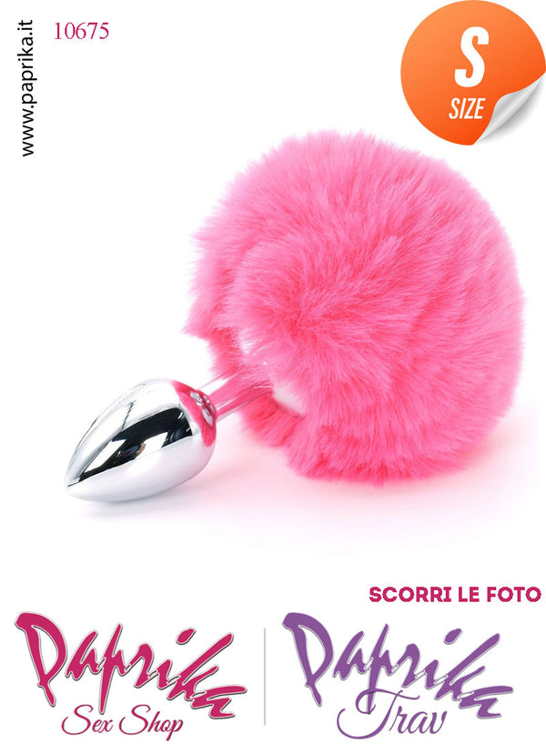 Plug Anale Unisex Small 6 cm Ø 28 Alluminio Coda Pon Pon Tondo Rosa