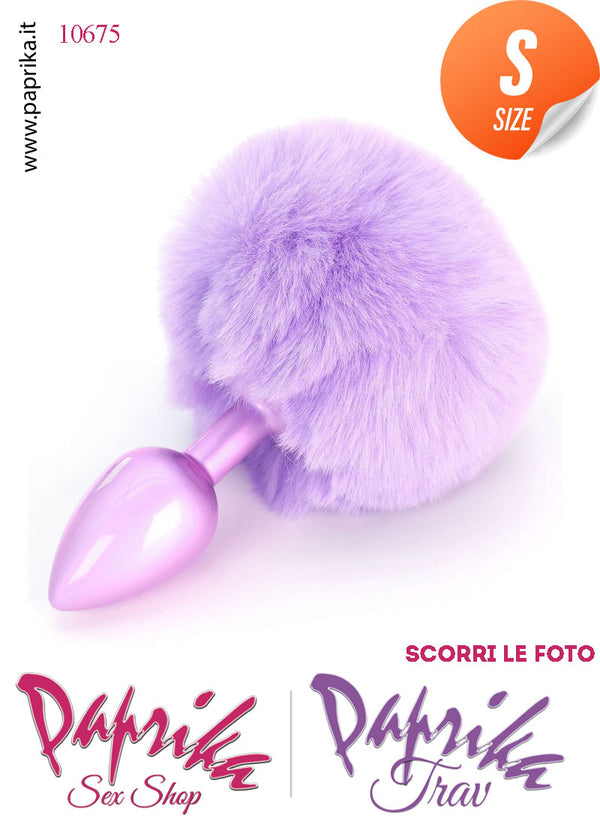Plug Anale Unisex Small 6 cm Ø 28 Alluminio Coda Pon Pon Tondo Viola