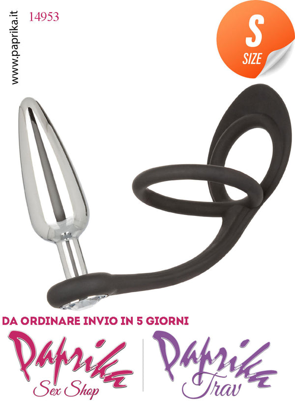 Plug Anale Unisex Small Lungo Alluminio Gioiello Anello Doppio Testicoli 9 cm Ø 25