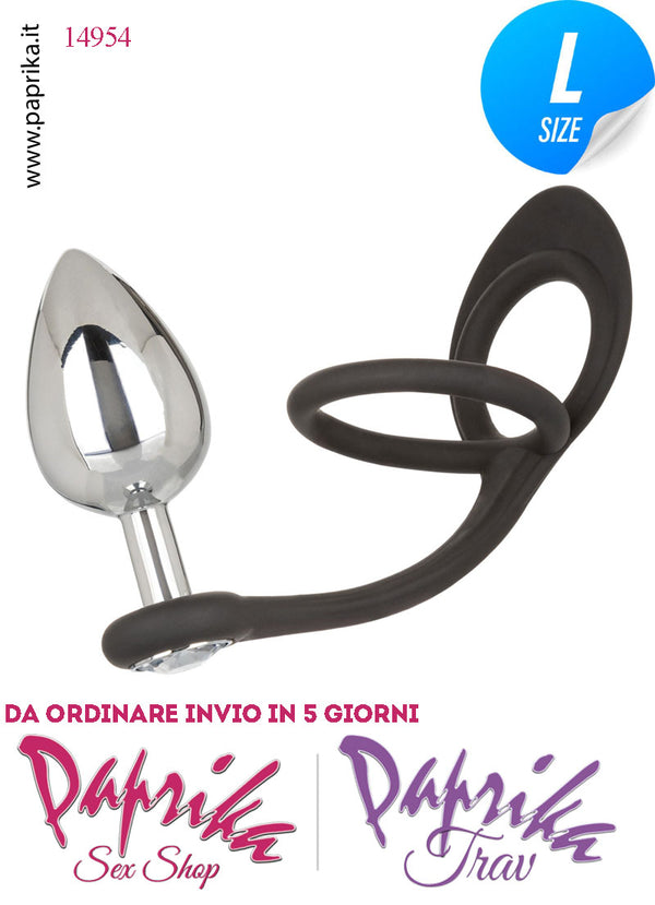 Plug Anale Unisex Large Alluminio Gioiello Anello Doppio Testicoli 9 cm Ø 38