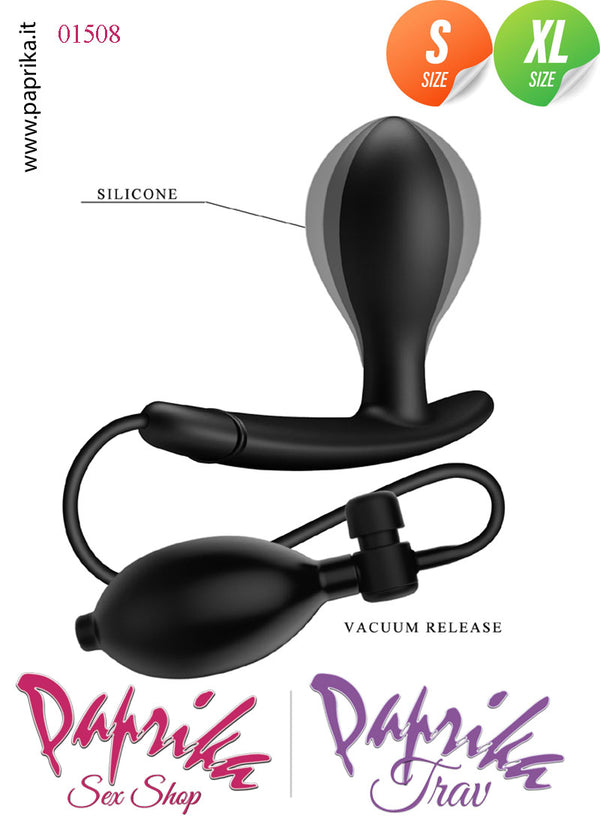 Plug Anale Small Gonfiabile Silicone Pompetta Staccabile Base Curva Lunga Perineo