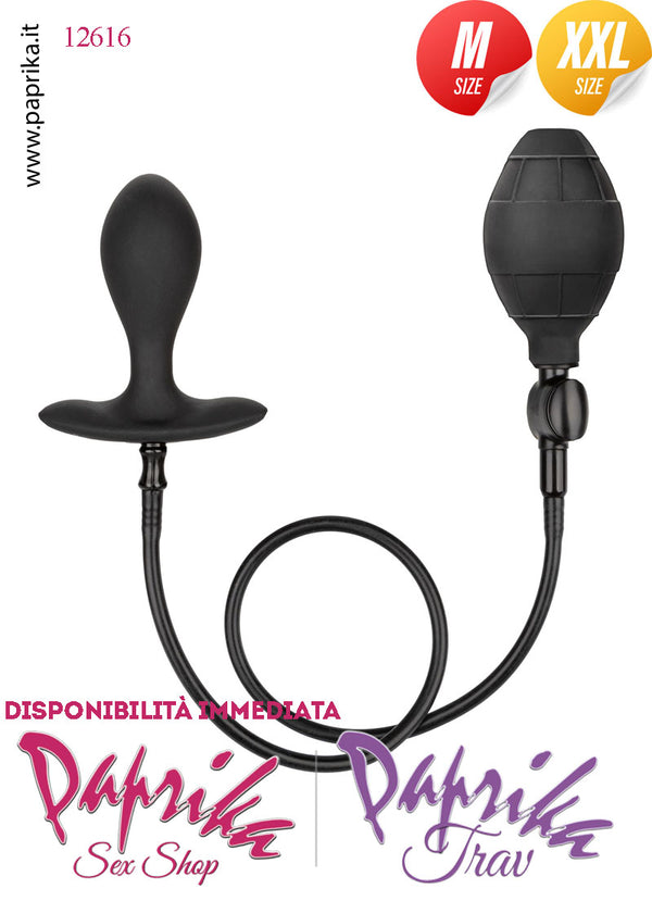 Plug Anale Medium Gonfiabile Silicone Pompetta Staccabile Sfera Interna Base Curva