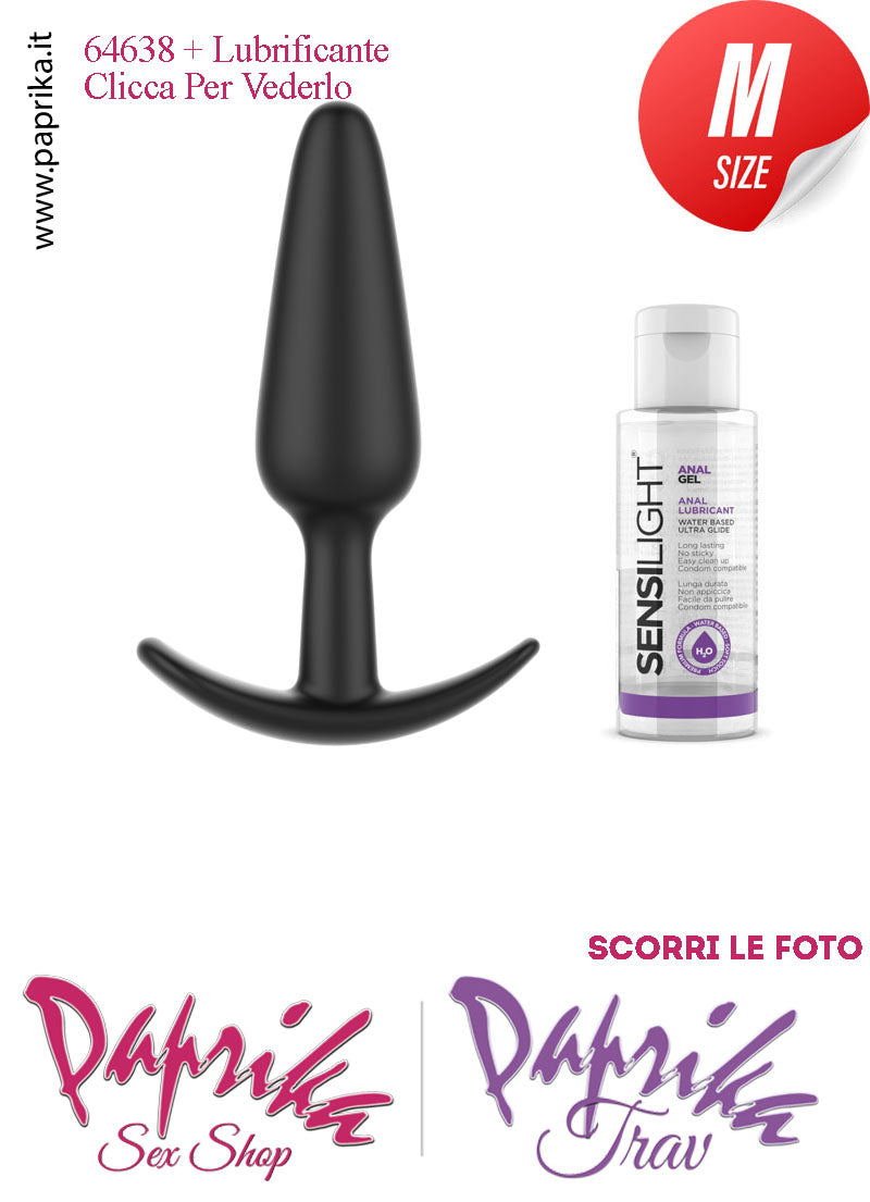 Kit Plug Anale Medium 12 cm Ø 33 Silicone Base Curva Non Vibrante e Lubrificante