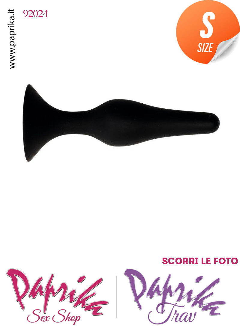Plug Anale Small Nero Silicone 9 cm Ø 12/26 Non Vibrante Ventosa