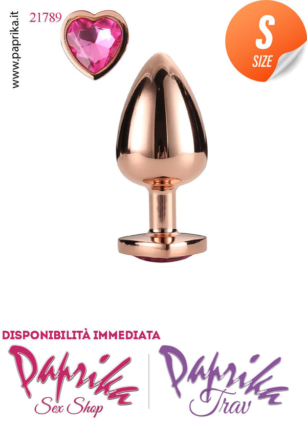 Rosebud Plug Anale Small Unisex Alluminio Oro Gioiello Cuore Rosa 7 cm Ø 27