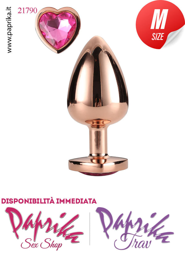 Rosebud Plug Anale Medium Unisex Alluminio Oro Gioiello Cuore Rosa 8 cm Ø 34