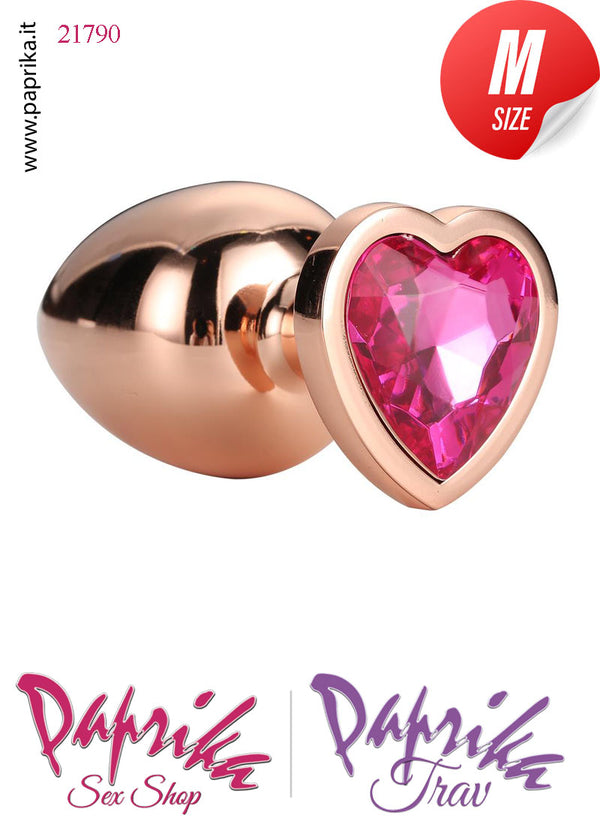 Rosebud Plug Anale Medium Unisex Alluminio Oro Gioiello Cuore Rosa 8 cm Ø 34