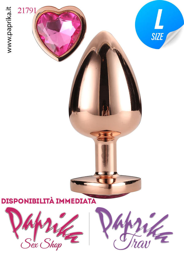 Rosebud Plug Anale Large Unisex Alluminio Oro Gioiello Cuore Rosa 9 cm Ø 41