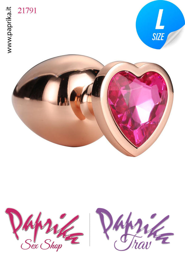 Rosebud Plug Anale Large Unisex Alluminio Oro Gioiello Cuore Rosa 9 cm Ø 41