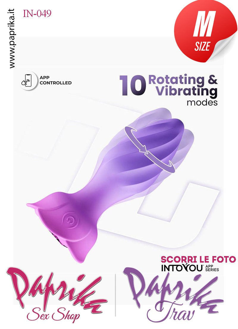 Plug Anale Vibrante Rotante Sagomato App Control Mondo 10 Velocità 10 cm Ø 35
