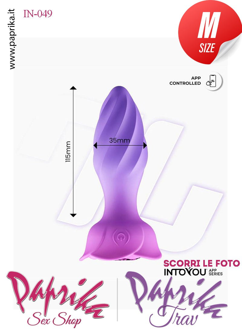 Plug Anale Vibrante Rotante Sagomato App Control Mondo 10 Velocità 10 cm Ø 35