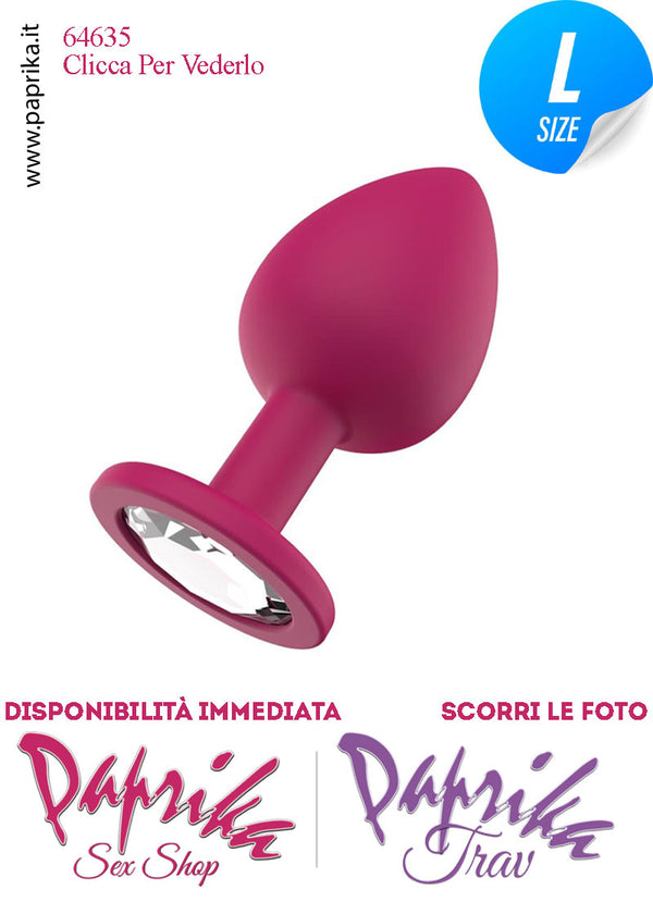 Plug Anale Large Gioiello Trasparente 10 cm Ø 41 Silicone Fucsia Non Vibrante