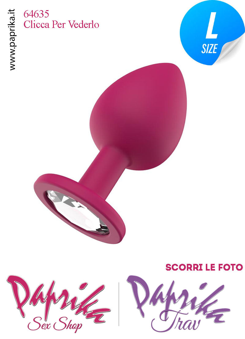 Plug Anale Large Gioiello Trasparente 10 cm Ø 41 Silicone Fucsia Non Vibrante