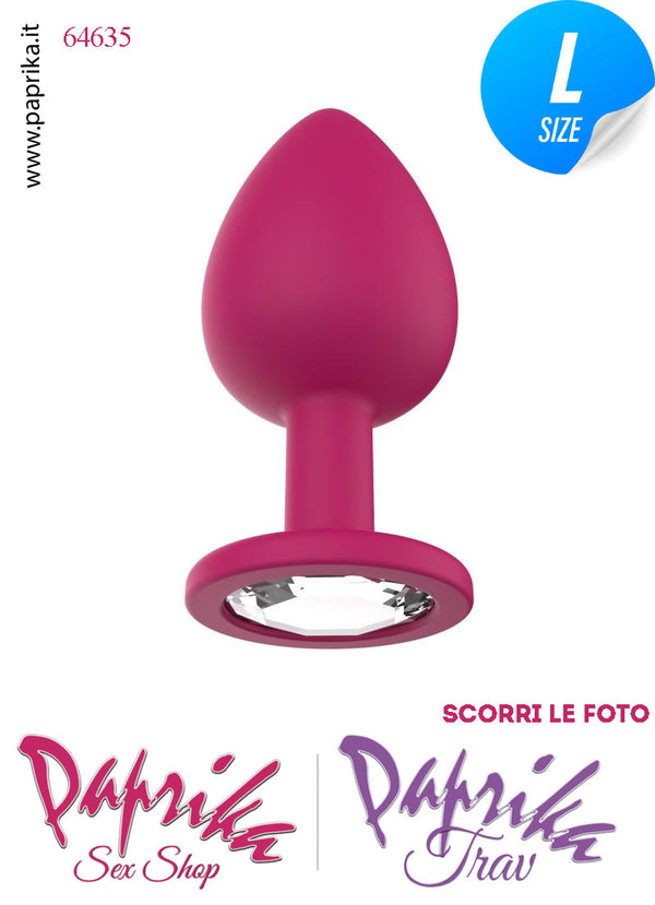 Plug Anale Large Gioiello Trasparente 10 cm Ø 41 Silicone Fucsia Non Vibrante