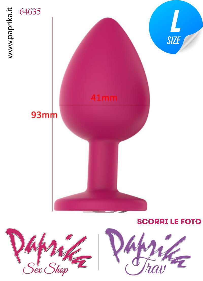 Plug Anale Large Gioiello Trasparente 10 cm Ø 41 Silicone Fucsia Non Vibrante