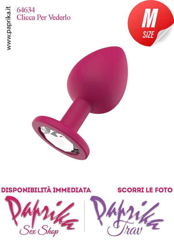 Plug Anale Medium Gioiello Trasparente 8 cm Ø 35 Silicone Fucsia Non Vibrante