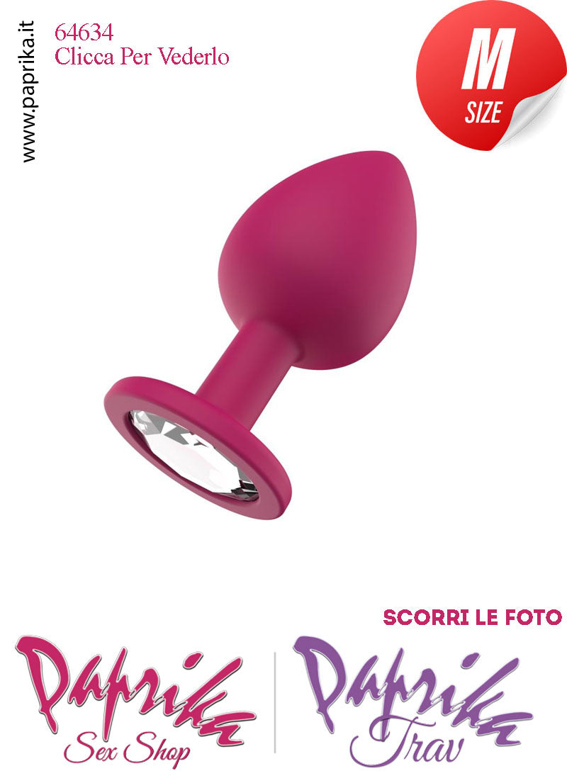 Plug Anale Medium Gioiello Trasparente 8 cm Ø 35 Silicone Fucsia Non Vibrante