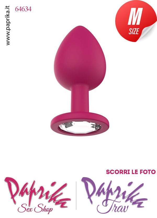 Plug Anale Medium Gioiello Trasparente 8 cm Ø 35 Silicone Fucsia Non Vibrante