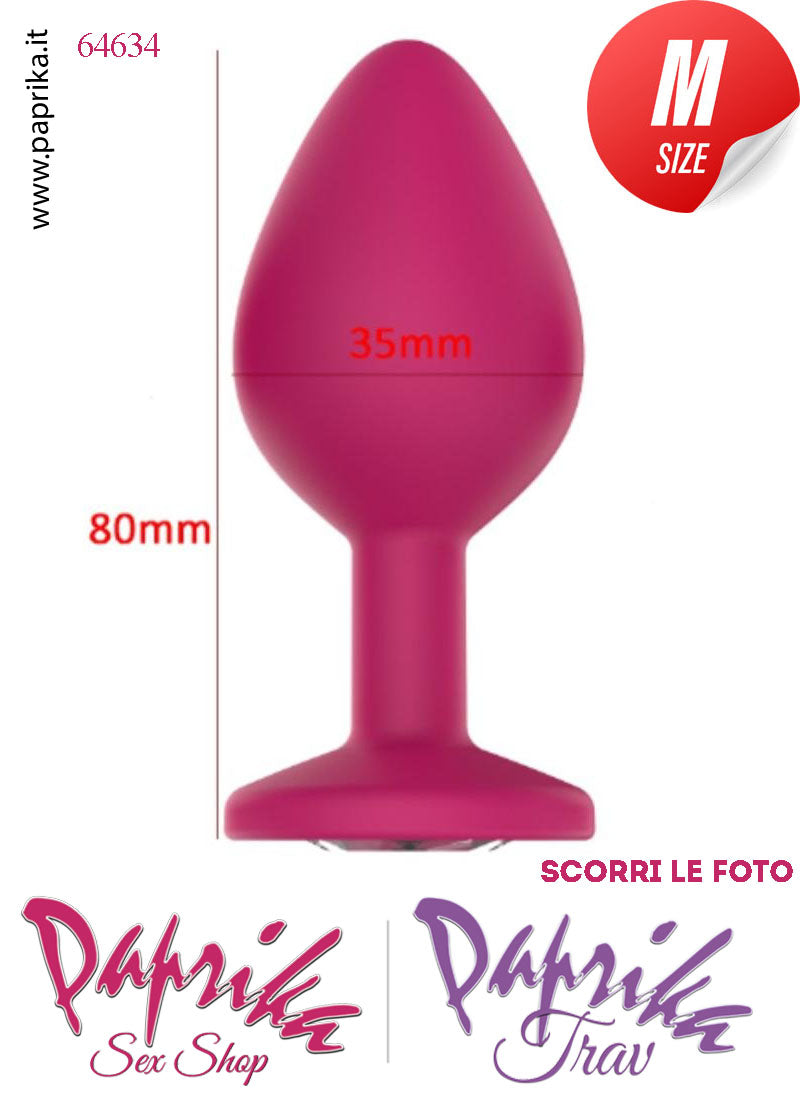 Plug Anale Medium Gioiello Trasparente 8 cm Ø 35 Silicone Fucsia Non Vibrante