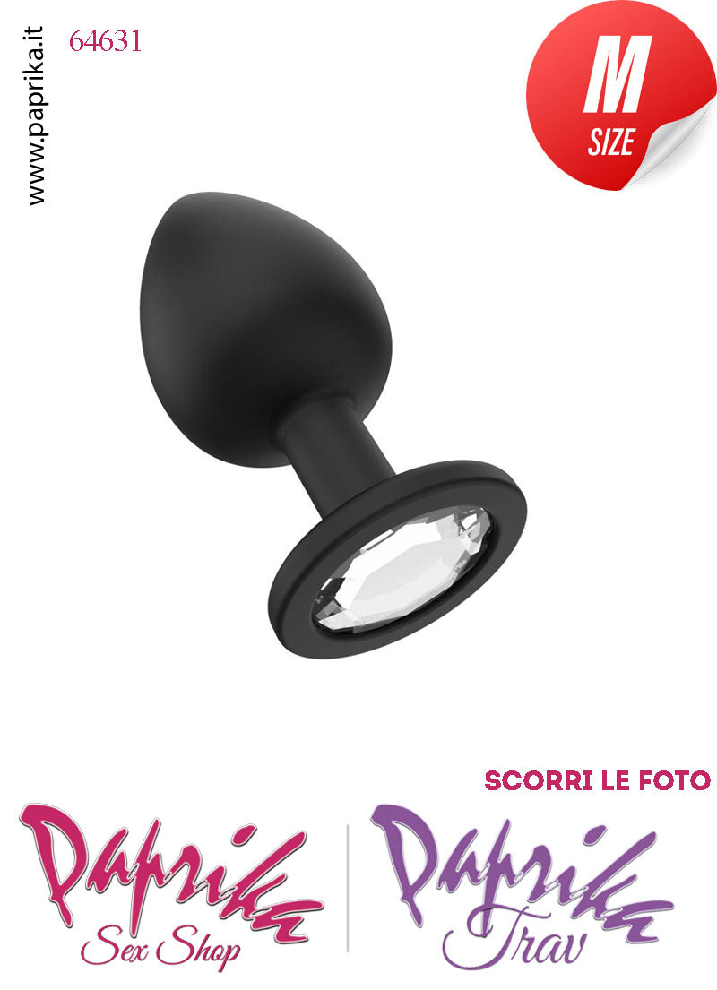 Kit Prime Volte Anali 3 Plug Silicone Nero Gioiello Rotondo Trasparente Lubrificante