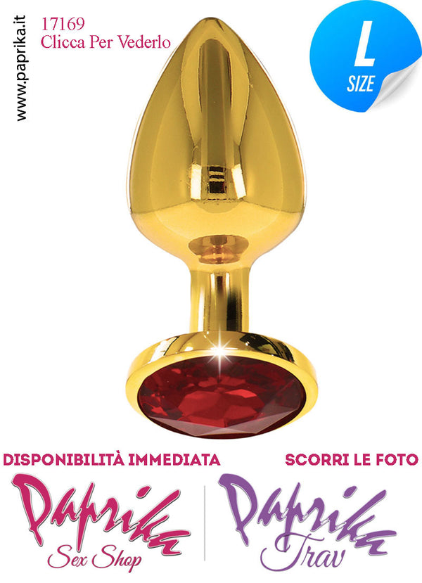 Plug Anale Grande Unisex Alluminio Oro Gioiello Rosso 10 cm Ø 42