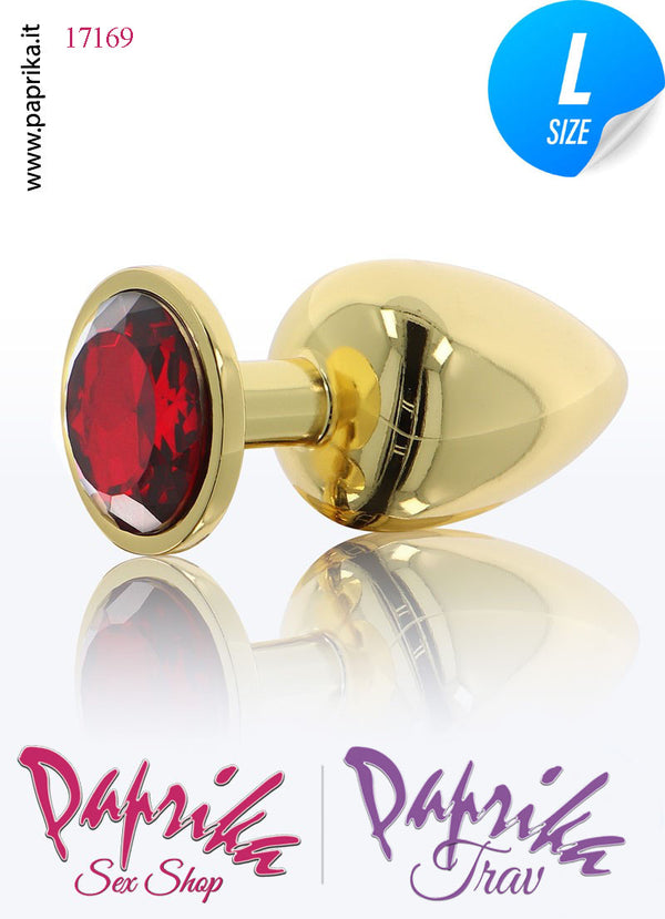 Plug Anale Grande Unisex Alluminio Oro Gioiello Rosso 10 cm Ø 42