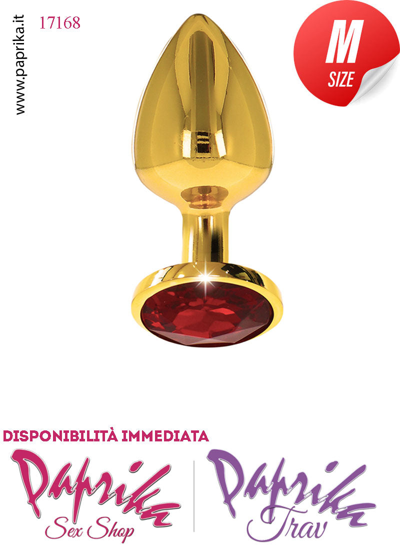 Plug Anale Medio Unisex Alluminio Oro Gioiello Rosso 8 cm Ø 34