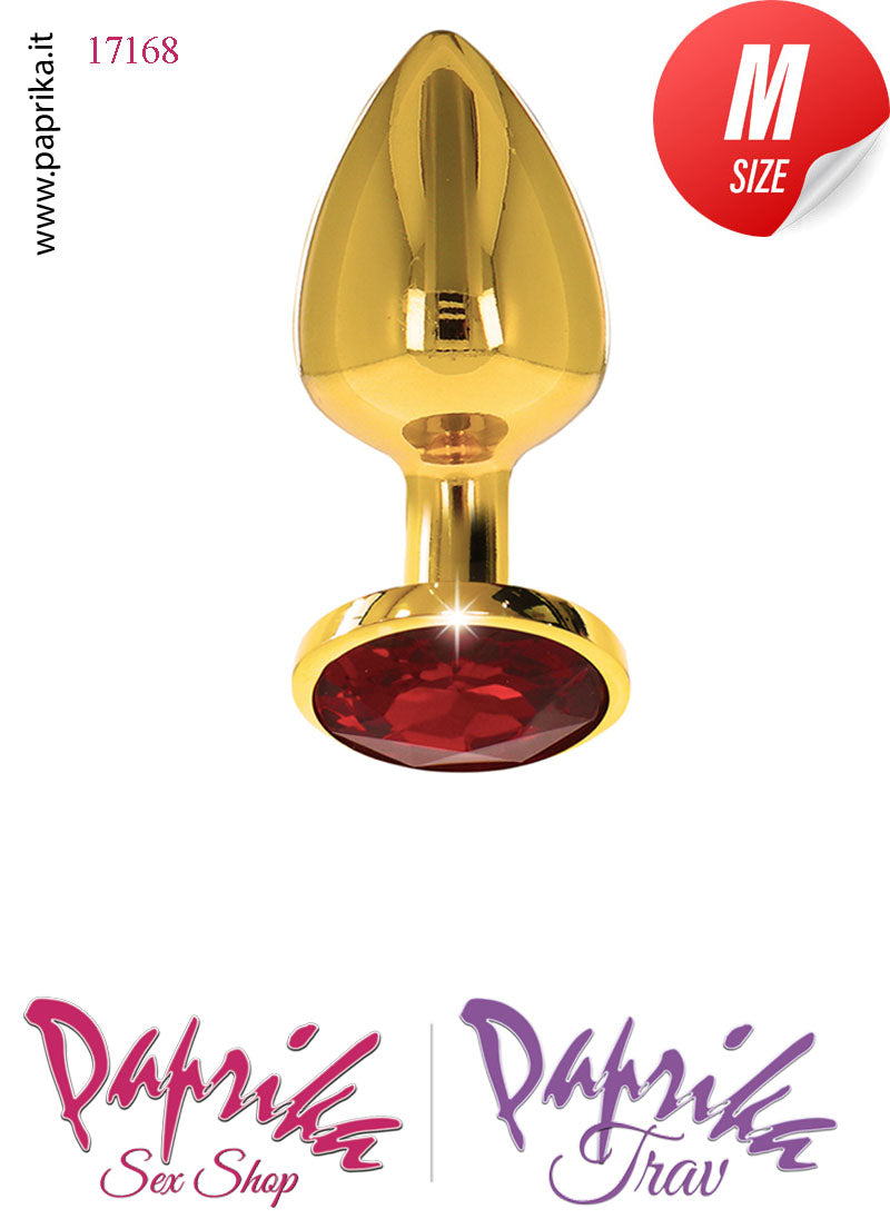 Plug Anale Medio Unisex Alluminio Oro Gioiello Rosso 8 cm Ø 34