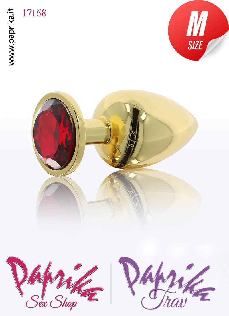 Plug Anale Medio Unisex Alluminio Oro Gioiello Rosso 8 cm Ø 34