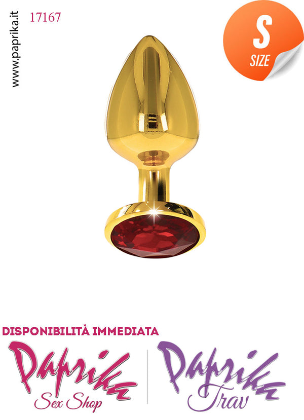 Plug Anale Piccolo Unisex Alluminio Oro Gioiello Rosso 7 cm Ø 28