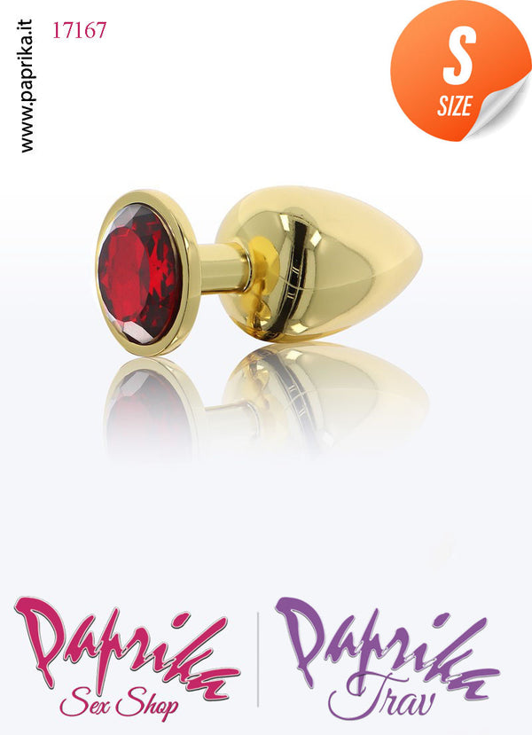 Plug Anale Piccolo Unisex Alluminio Oro Gioiello Rosso 7 cm Ø 28